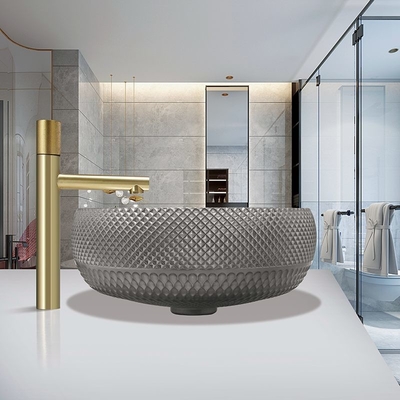 Fregadero oscuro del lavado de la vanidad de Grey Crystal Glass Vessel Sinks Bathroom sobre contador