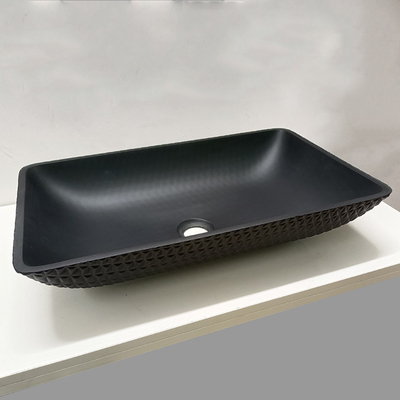 El cuarto de baño de cuero del grano moderó el fregadero de cristal Matt Black Glass Wash Basins ácido del buque