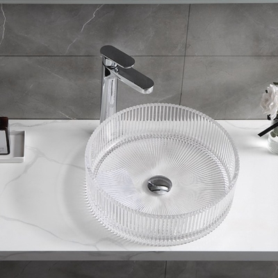 Rayas verticales modernas de Crystal Clear Glass Wash Basin que funden fregaderos del lavabo a troquel del cuarto de baño
