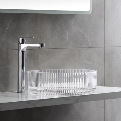Rayas verticales modernas de Crystal Clear Glass Wash Basin que funden fregaderos del lavabo a troquel del cuarto de baño