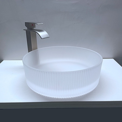 Rayas mates ácidas de Crystal Glass Wash Basin Vertical que funden fregaderos del cuarto de baño a troquel de la encimera