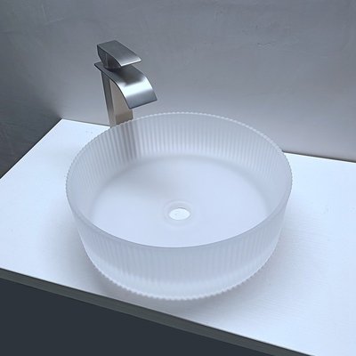 Rayas mates ácidas de Crystal Glass Wash Basin Vertical que funden fregaderos del cuarto de baño a troquel de la encimera