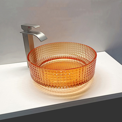 Fregadero del cuarto de baño de la encimera del buque de Crystal Glass Wash Basin Decorated del color de Oranger