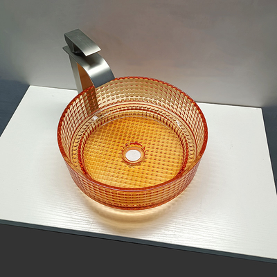 Fregadero del cuarto de baño de la encimera del buque de Crystal Glass Wash Basin Decorated del color de Oranger
