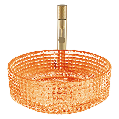 Fregadero del cuarto de baño de la encimera del buque de Crystal Glass Wash Basin Decorated del color de Oranger