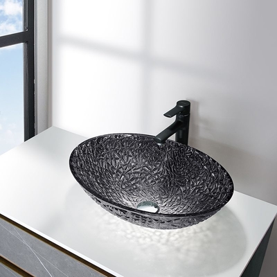 Fregaderos de fundición a presión a troquel negros transparentes de la encimera del cuarto de baño de Crystal Glass Wash Basin Bowl