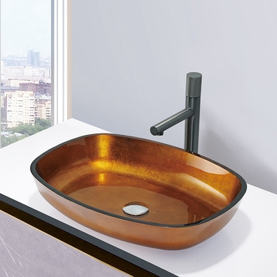 El oro de la hoja moderó los lavabos de cristal que el buque del cuarto de baño de la forma del melón del bol de vidrio se hunde