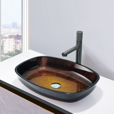 La pendiente Brown moderó fregaderos de cristal sólidos de la sobremesa de la forma del melón de los lavabos del cuarto de baño