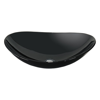 El alto barco de cristal moderado negro brillante del fregadero forma los lavabos de cristal del cuarto de baño de la sobremesa