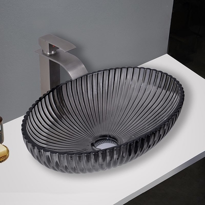 Lavabos de recipiente de vidrio negro transparente con drenaje emergente Fregadero de gabinete de baño de 1,77 pulgadas