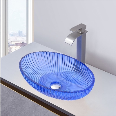 Lavabo de vidrio de moda con 1 agujero de 12 mm de espesor Lavabos de baño de colores pintados transparentes