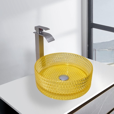 El gabinete de baño de cristal del lavabo del cilindro moderno hunde color amarillo transparente