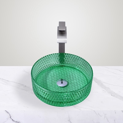Lavabos de baño de lavabo de tazón de vidrio montado en la pared verde transparente