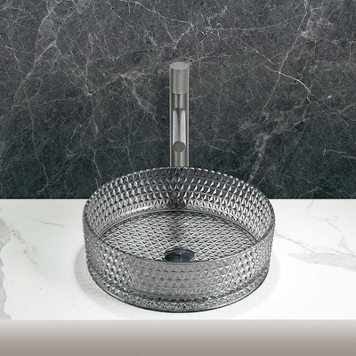 Lavabo de vidrio montado sobre encimera Lavabo de baño redondo sin desbordamiento