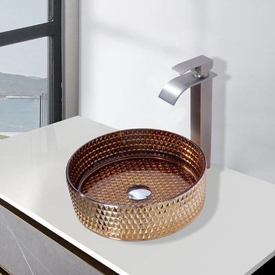 Lavabo de cristal liso con forma redonda del fregadero de la encimera del hardware del montaje