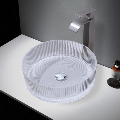 Lavabo de vidrio de 1 orificio 395 * 395 * 120 mm Fregaderos de recipiente de vidrio montados en encimera de baño