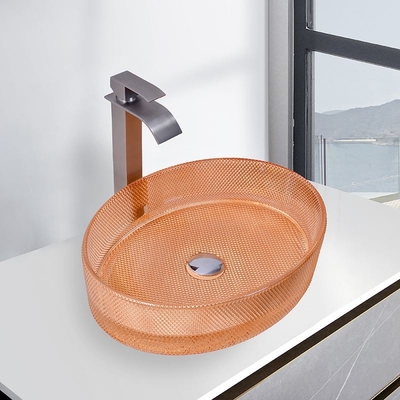 Cuencas de recipientes de vidrio de forma ovalada Cuencas de recipientes de baño de color naranja modernas