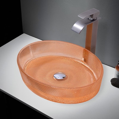 Cuencas de vidrio naranja transparente de 12 mm de espesor para baños modernos