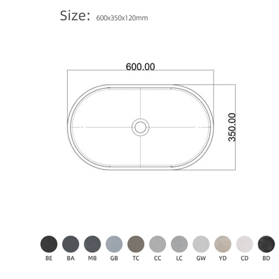Cuenca de lavado de hormigón de forma ovalada para un rendimiento duradero Color ceniza azul