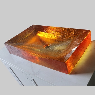 Vaso de vidrio de color ámbar vidrio de color ámbar lavabo grifo agujero sin vidrio lavabos