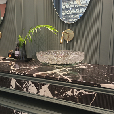 Elegante lavamanos redondos de baño de escritorio con tamaño de drenaje de 1,77 pulgadas