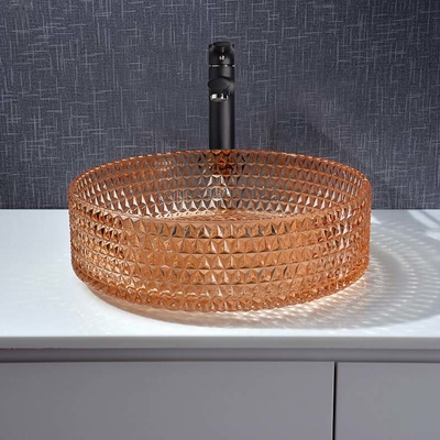 Fregadero de Diamond Round Wash Hand Basin Amber Color Glass Bowl Bathroom