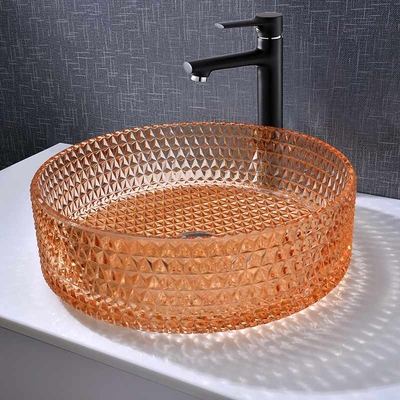 Fregadero de Diamond Round Wash Hand Basin Amber Color Glass Bowl Bathroom