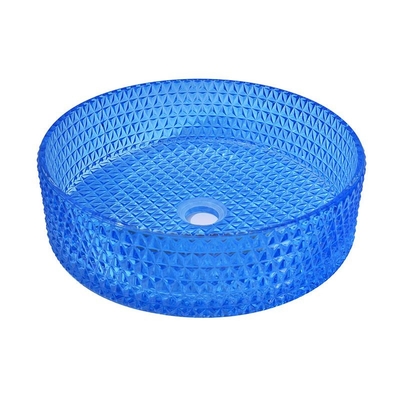 Tipo color azul Crystal Diamond del vidrio del lavabo del cuarto de baño de la ronda 120m m