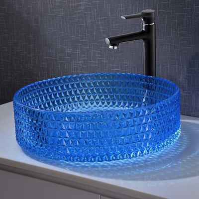 Tipo color azul Crystal Diamond del vidrio del lavabo del cuarto de baño de la ronda 120m m