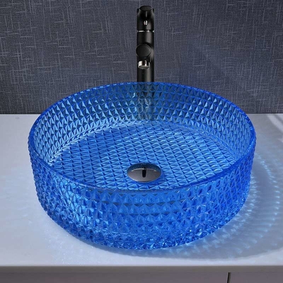 Tipo color azul Crystal Diamond del vidrio del lavabo del cuarto de baño de la ronda 120m m