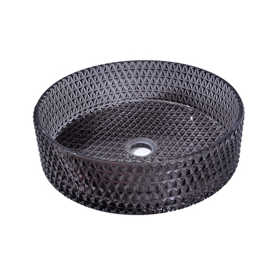 Diamond Shape Crystal Wash Basin fregadero redondo negro transparente de la encimera de 22 pulgadas