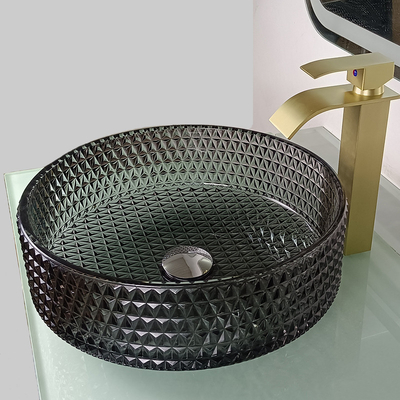 Diamond Shape Crystal Wash Basin fregadero redondo negro transparente de la encimera de 22 pulgadas