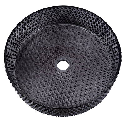 Diamond Shape Crystal Wash Basin fregadero redondo negro transparente de la encimera de 22 pulgadas